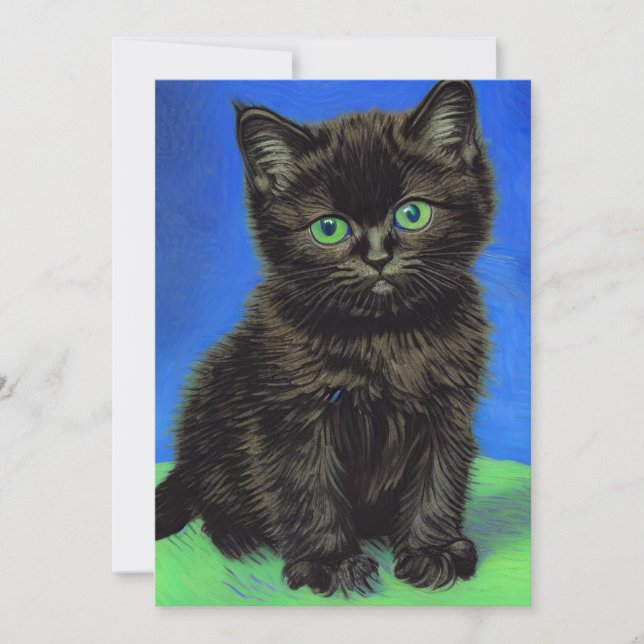 Save The Date Van Gogh Style Kitten noir (Devant)