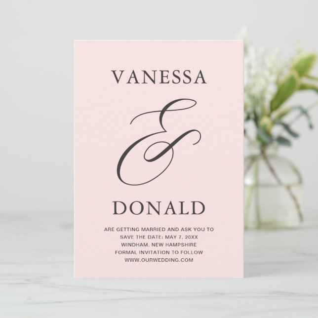 Save The Date Vanessa Blush Pink Mariage moderne (Debout devant)