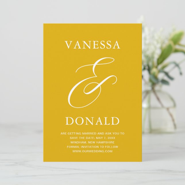 Save The Date Vanessa Mustard Jaune Mariage moderne (Debout devant)