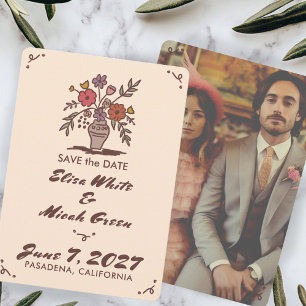 Save The Date Vase Floral Rustique Fantaisiste Croquis Photo Per