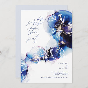 Save The Date Vaut La Attendre Aquarelle Agate Indigo Ink Floral