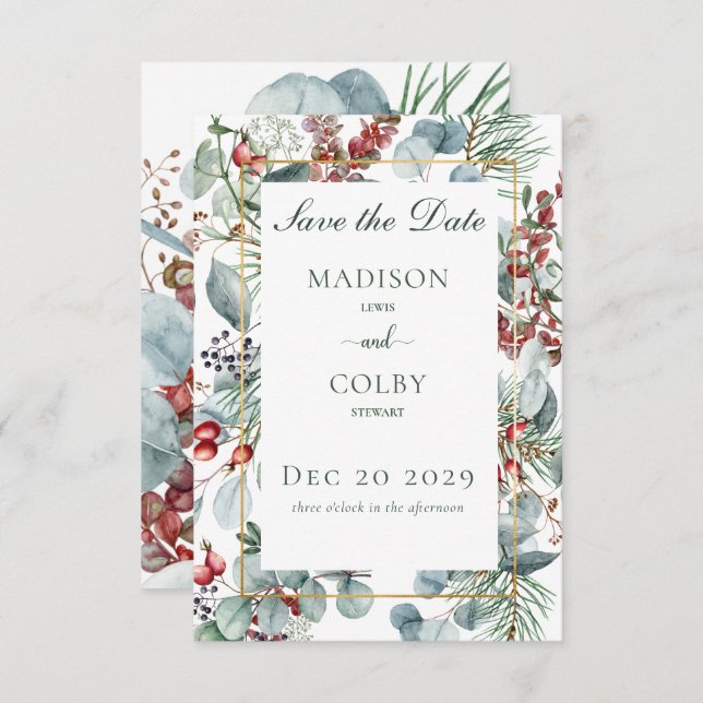Save The Date Végétation de Noël d'hiver Sauvez la date (Devant / Derrière)