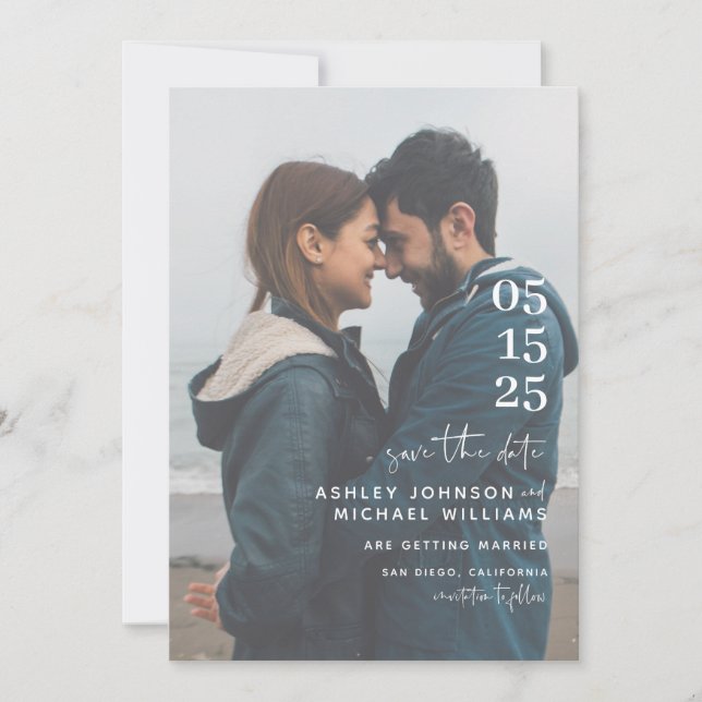 Save The Date Vellum Look Main Lettré Typographie Photo (Devant)