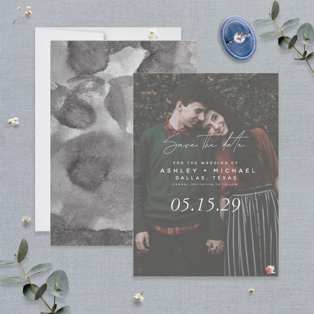 Save The Date Vellum Look Main Lettré Typographie Photo (Créateur téléchargé)