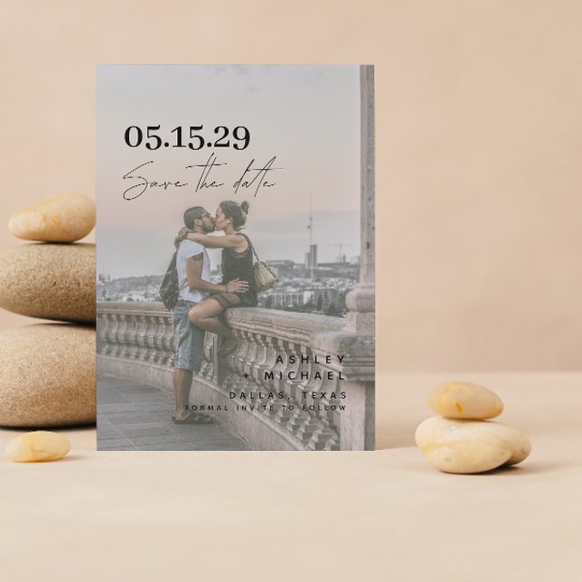 Save The Date Vellum Look QR Code Typographie Photo (Set the Date! Elegant Wedding Save-the-Date 💌💍 [Personalize & Send])