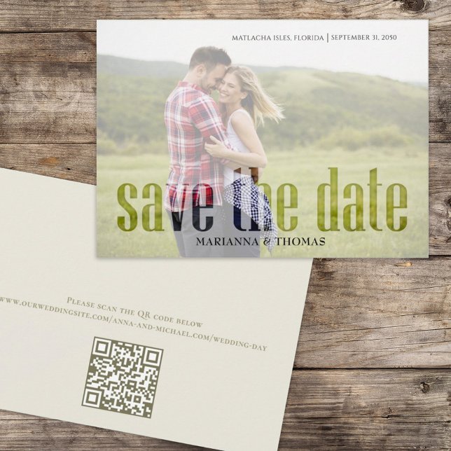 Save The Date Vellum moderne Simple Elegant Photo QR Code Site W (Save the date vellum photo overlay typography photo card)