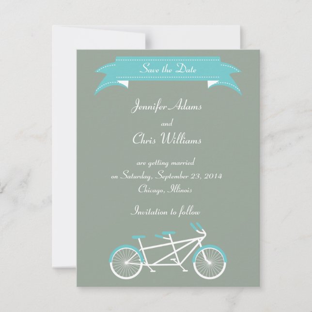 Save The Date Vélo Tandem (Gris / Bleu) Sauvegarder la Date (Devant)