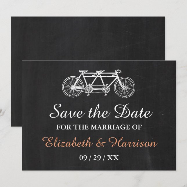 Save The Date Vélo Tandem Sur Chalkboard Mariage Enregistrer La  (Devant / Derrière)