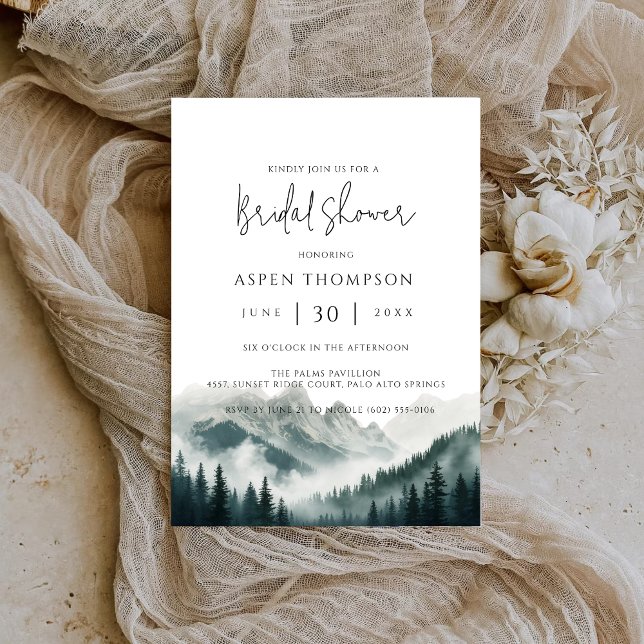 Save The Date Verdant Peaks Misty Forest Water Bridal Shower  (Créateur téléchargé)