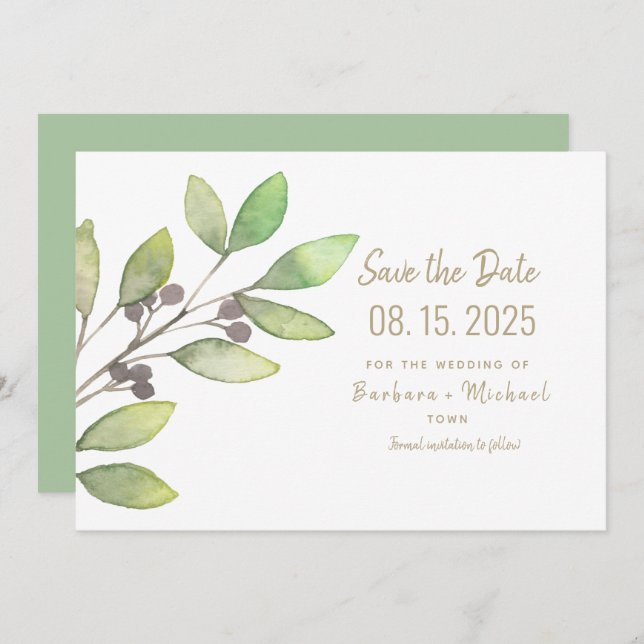 Save The Date Verdure minimale Mariage de calligraphie simple (Devant / Derrière)