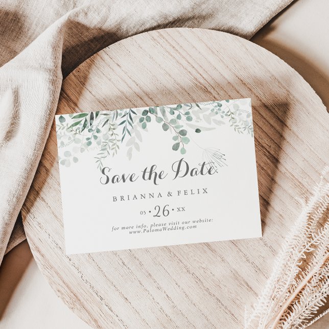 Save The Date Verdure minimaliste Eucalyptus Mariage horizontal (Créateur téléchargé)