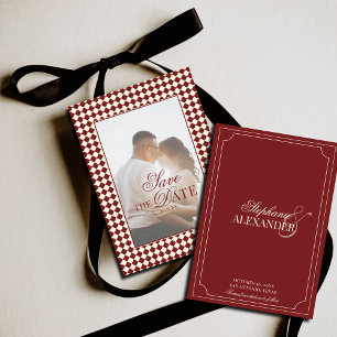 Save The Date Vérifications Vintage Rouge Ivoire Vieille Fortune