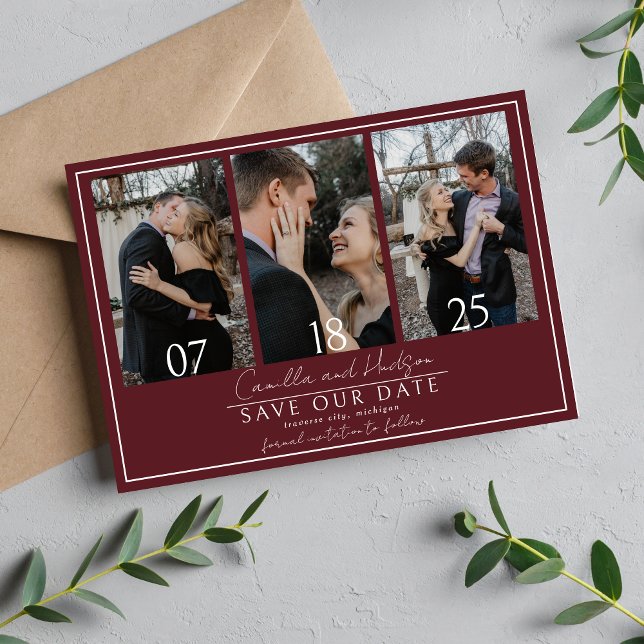Save The Date Véritable Simplicité 4 | Bourgogne Profond | Maria (Créateur téléchargé)