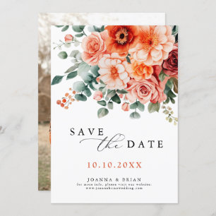 Save The Date Verona Sunset Bright Orange Moderne Mariage Floral