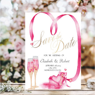 Save The Date Verre à Champagne Elegant Cœurs Rouges