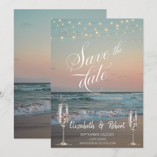 Save The Date Verre de champagne de plage Enregistrer la date  (Devant / Derrière)
