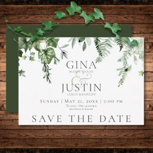 Save The Date Verre rustique & Sage Green Mariage vert