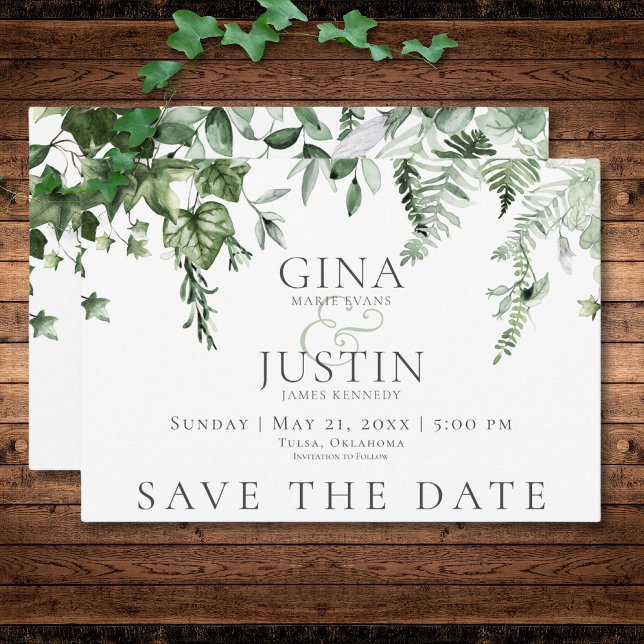 Save The Date Verre rustique & Sage Mariage de verdure (Rustic Ivy & Sage Greenery Wedding Save The Date)
