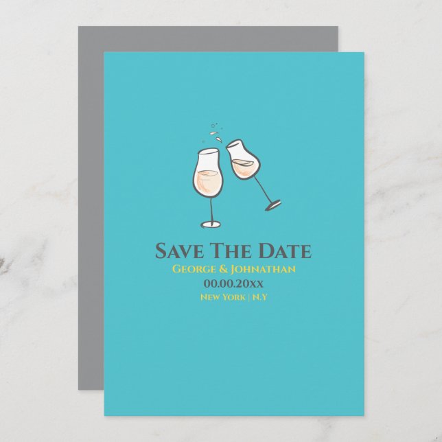 Save The Date Verres à champagne simples toast gay lesbienne (Devant / Derrière)