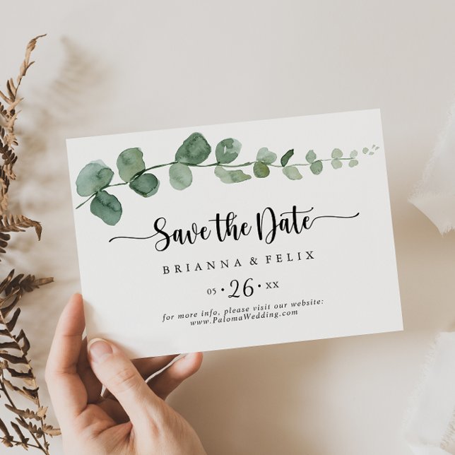 Save The Date Vert délice Eucalyptus Mariage horizontal (Créateur téléchargé)