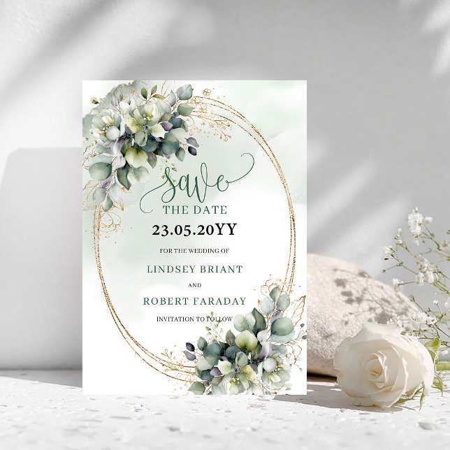 Save The Date Vert doré à l'aquarelle Vert sauge Enregistrer la  (Watercolor Green Gold Sage Green Save The Date)