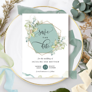 Save The Date Vert, Elégant Verdure et Aquarelle Mariage