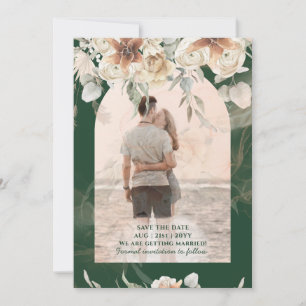 Save The Date Vert émeraude BOHO Terracotta Fleurs Mariage