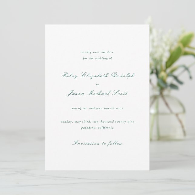 Save The Date Vert émeraude élégant mariage propre (Debout devant)