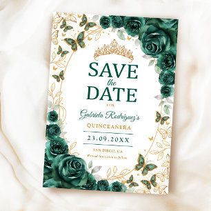Save The Date Vert émeraude or floral Quinceanera