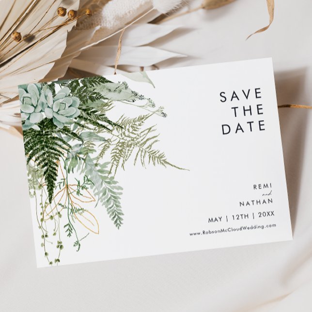 Save The Date Vert et feuille d'or Horizontal Enregistrer la dat (Créateur téléchargé)