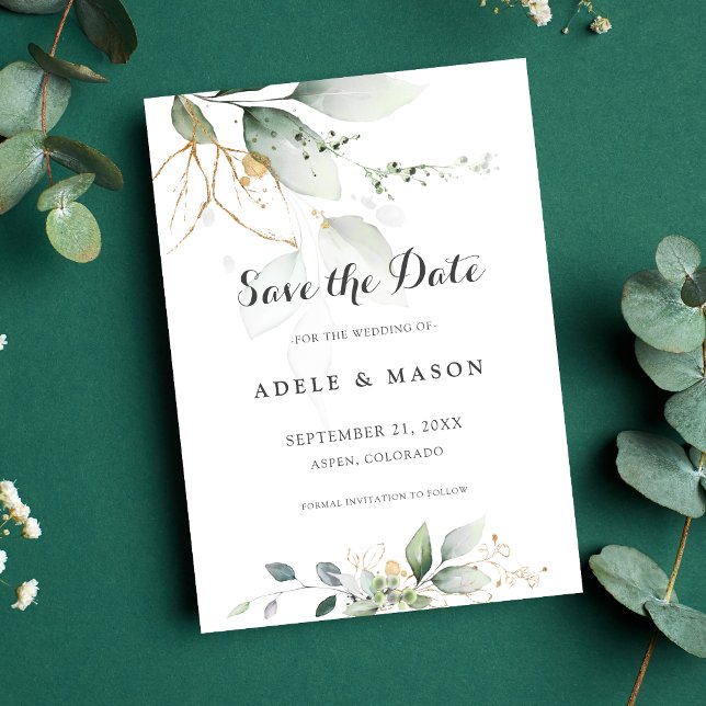 Save The Date Vert et or Enregistrer la date Mariage Botanique (Créateur téléchargé)
