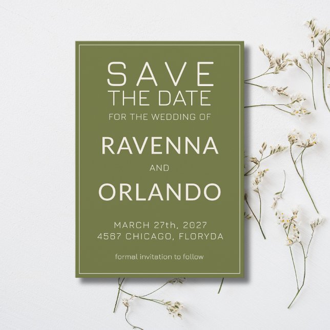 Save The Date Vert olive ivoire mariage moderne à l'ancienne (Créateur téléchargé)