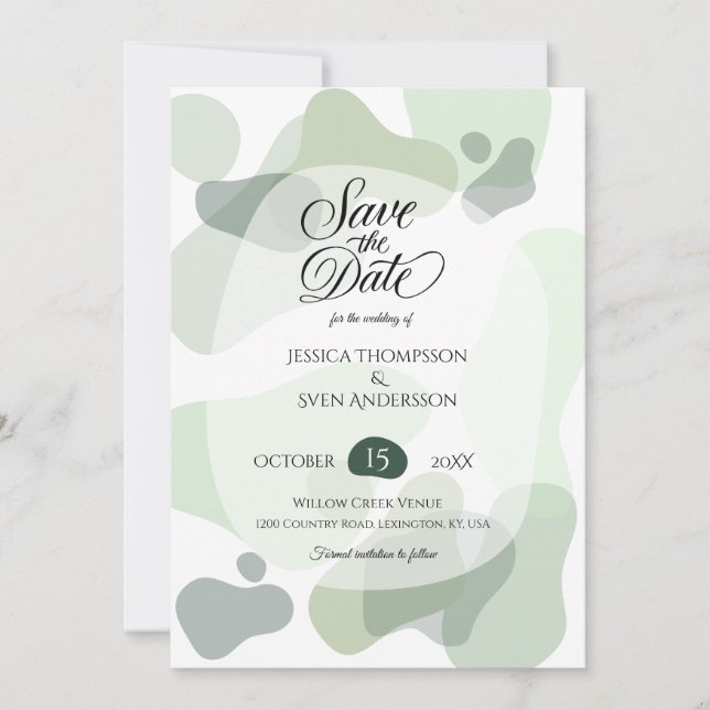 Save The Date Vert organique Mariage Abstrait géométrique (Devant)