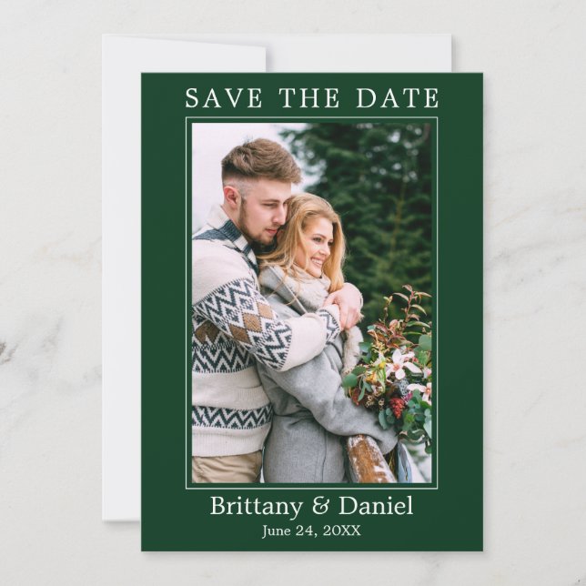 Save The Date Vert photo simple moderne (Devant)