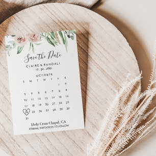 Save The Date Vert rose bleu floral Enregistrer le calendrier de