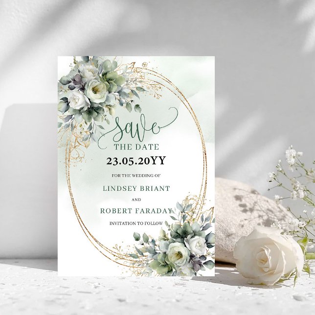 Save The Date Vert sauge aquarelle de verdure Enregistrer la dat (Greenery Watercolor Sage Green Save The Date)