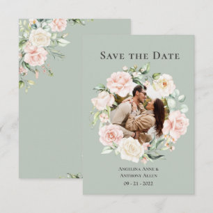 Save The Date Vert sauge Blush Aquarelle Photo Floral Mariage