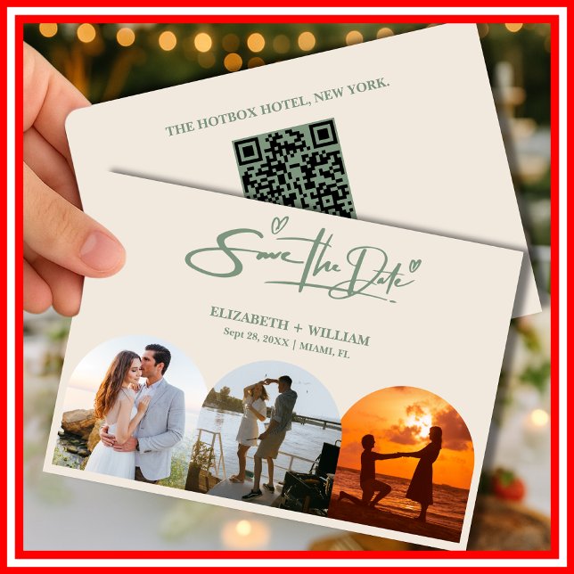 Save The Date Vert Sauge | Code QR de photo de mariage Élégant (Créateur téléchargé)