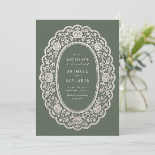 Save The Date Vert sauge floral mariage classique en dentelle vi