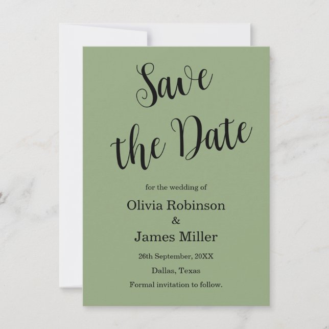 Save The Date Vert sauge Mariage décontracté  (Devant)