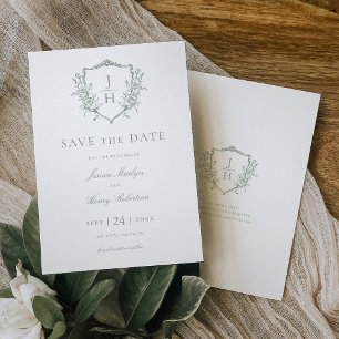Save The Date Vert sauge Régence floral blason monogramme de mar