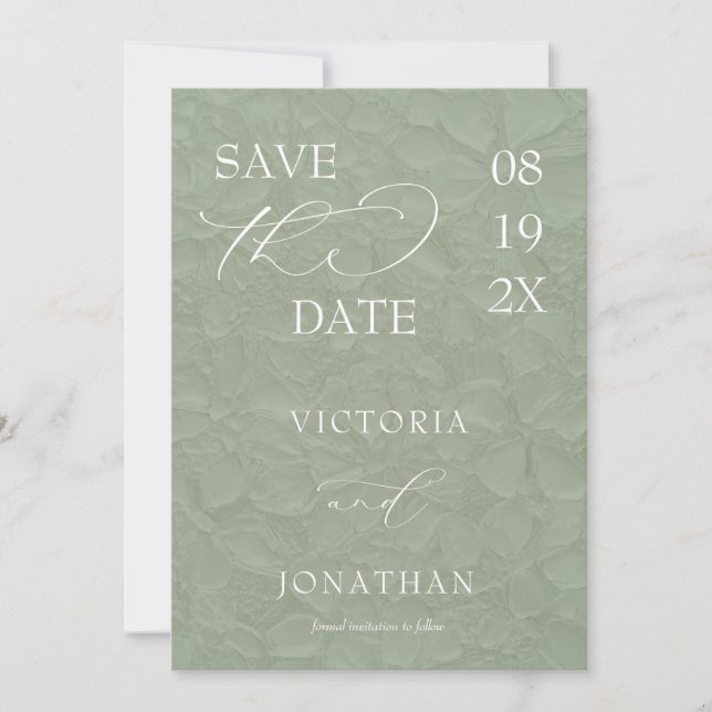 Save The Date Vert sauge Simple Élégant  (Devant)