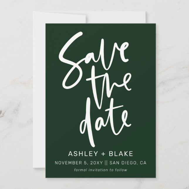 Save The Date Vert simple calligraphie manuscrite Enregistrer la (Devant)