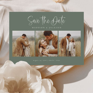 Save The Date Vert Simple Calligraphie Script Quatre Photo