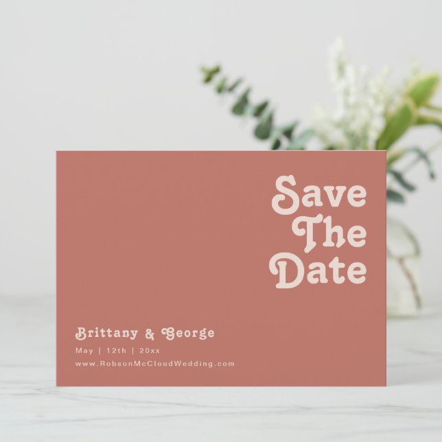 Save The Date Vibes rétro simples | Ancien Rose horizontal (Debout devant)