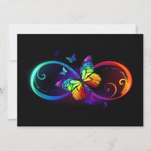 Save The Date Vibrant infinity with rainbow butterfly on black