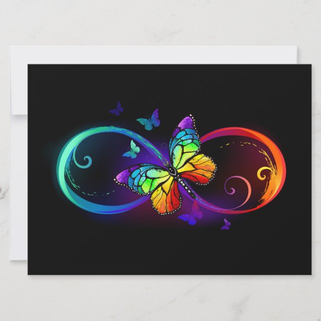 Save The Date Vibrant infinity with rainbow butterfly on black (Devant)