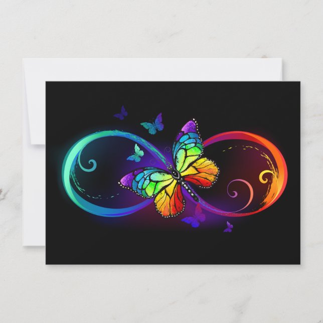 Save The Date Vibrant infinity with rainbow butterfly on black (Devant)
