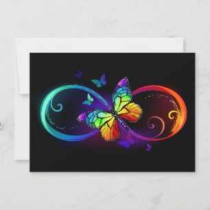 Save The Date Vibrant infinity with rainbow butterfly on black