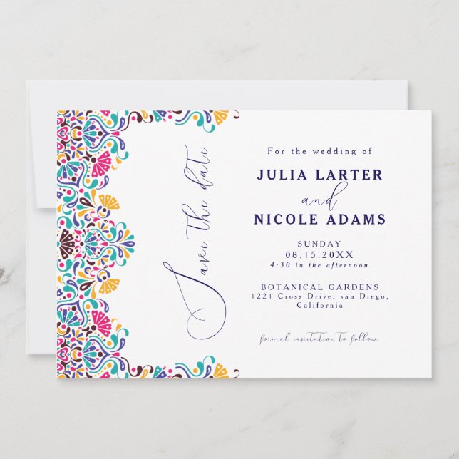 Save The Date Vibrant mexicaine Fiesta Style Mariage arc-en-ciel (Devant)